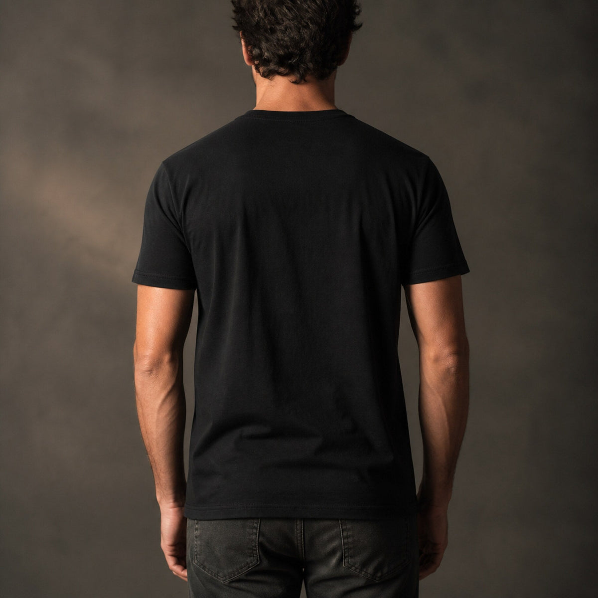 Death Before Decaf Unisex T-Shirt — worn on model, back