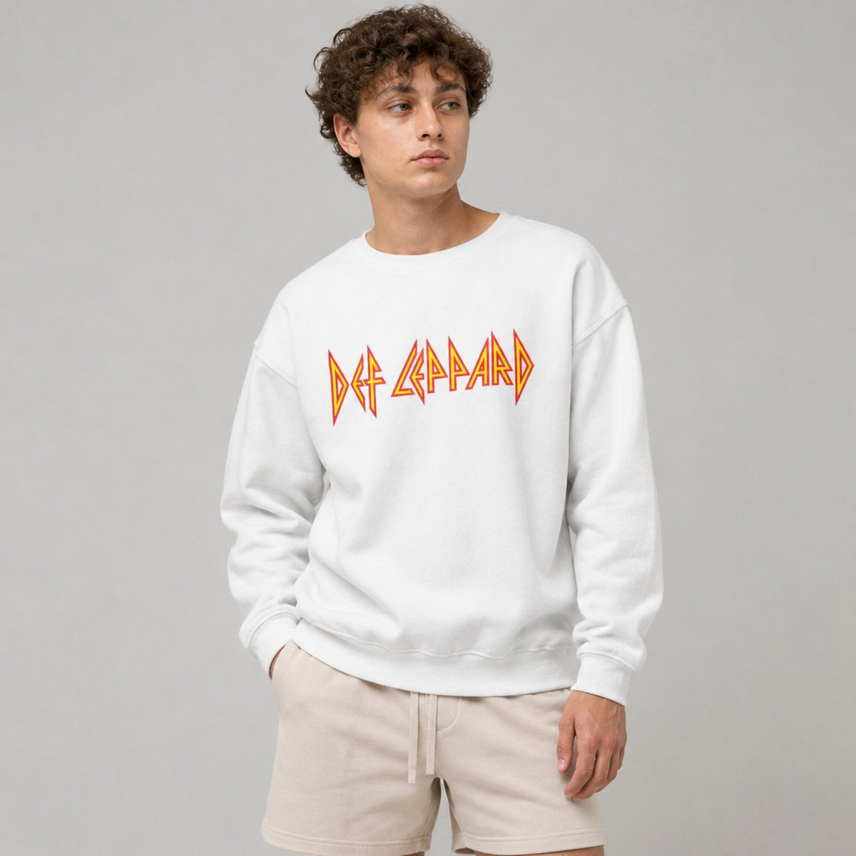 Def Leppard Unisex Premium Sweatshirt — worn on model, front