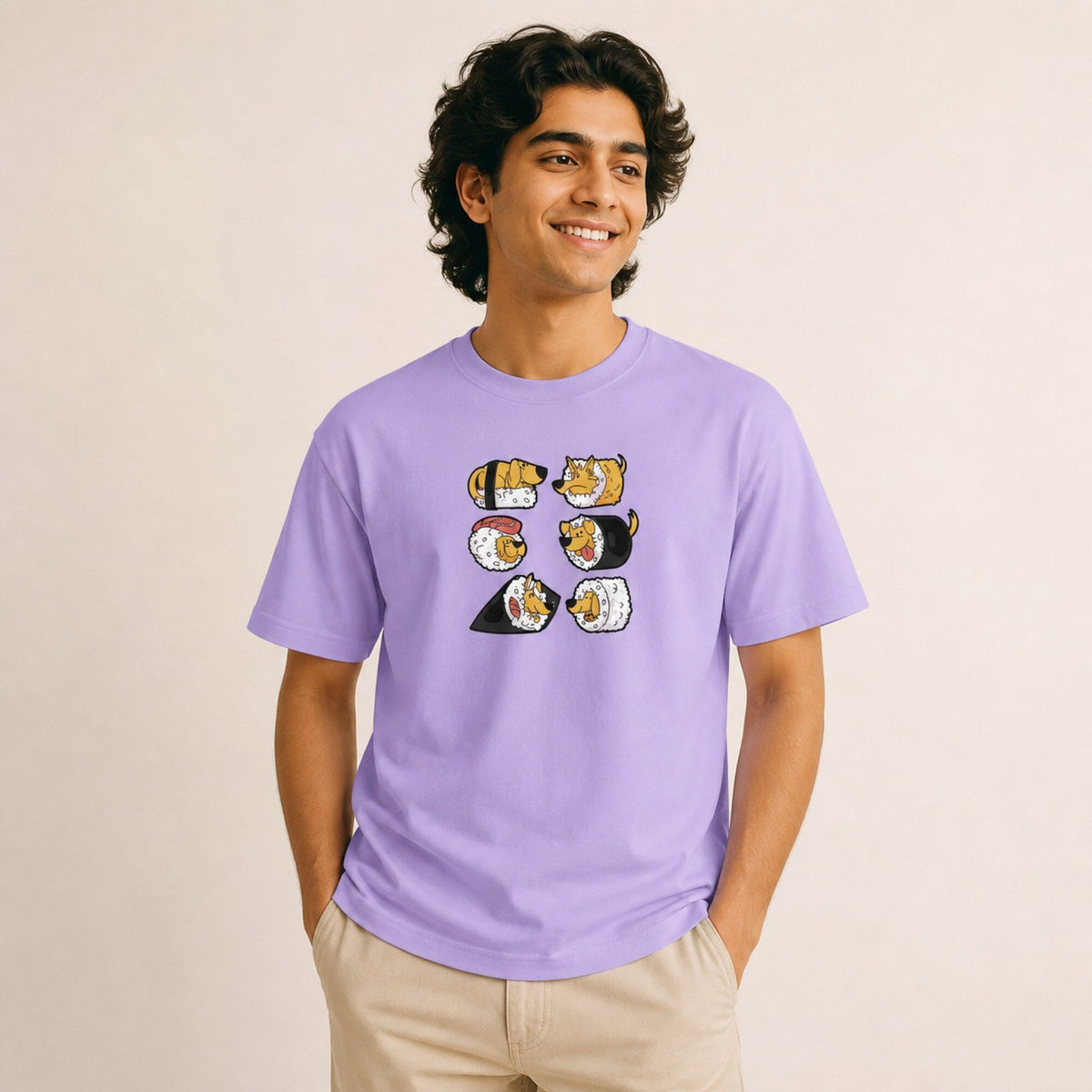 Dog Sushi Delight — worn on model, front