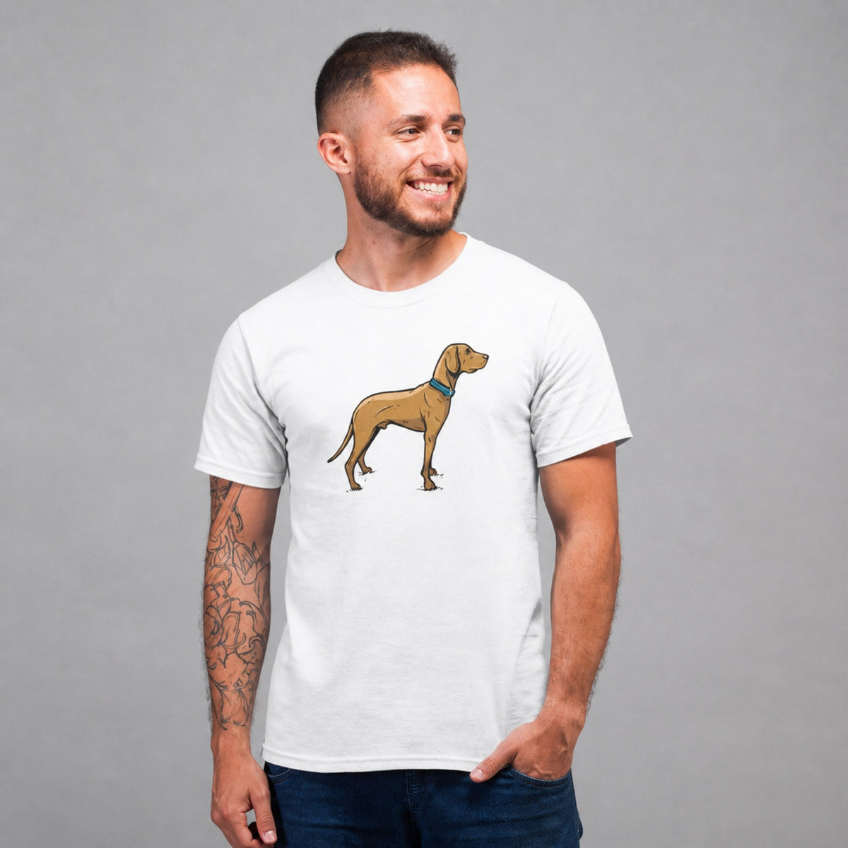 Dog Unisex T-Shirt — worn on model, front