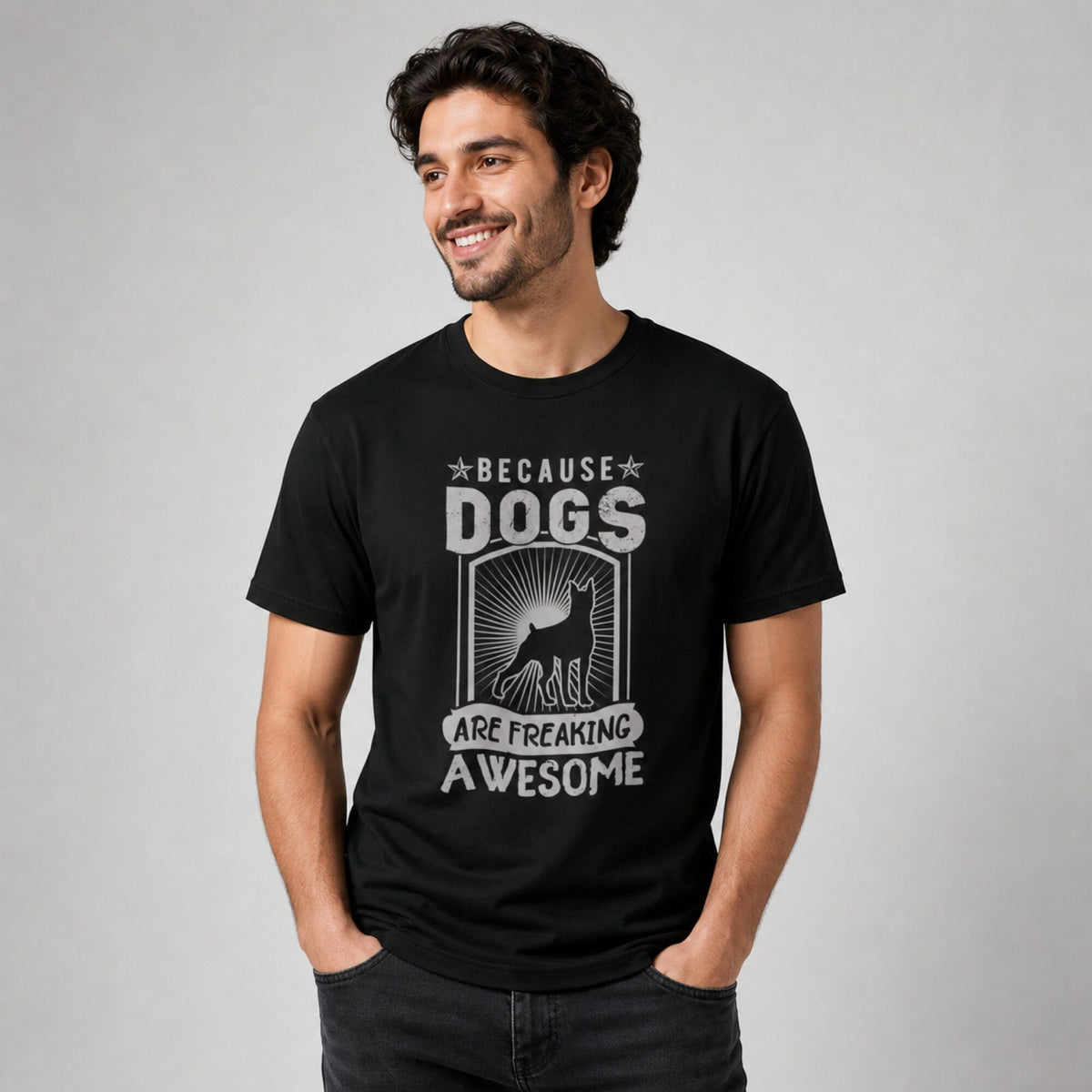 Dogs Are Freaking Awesome Unisex Printed T-Shirt — worn on model, front