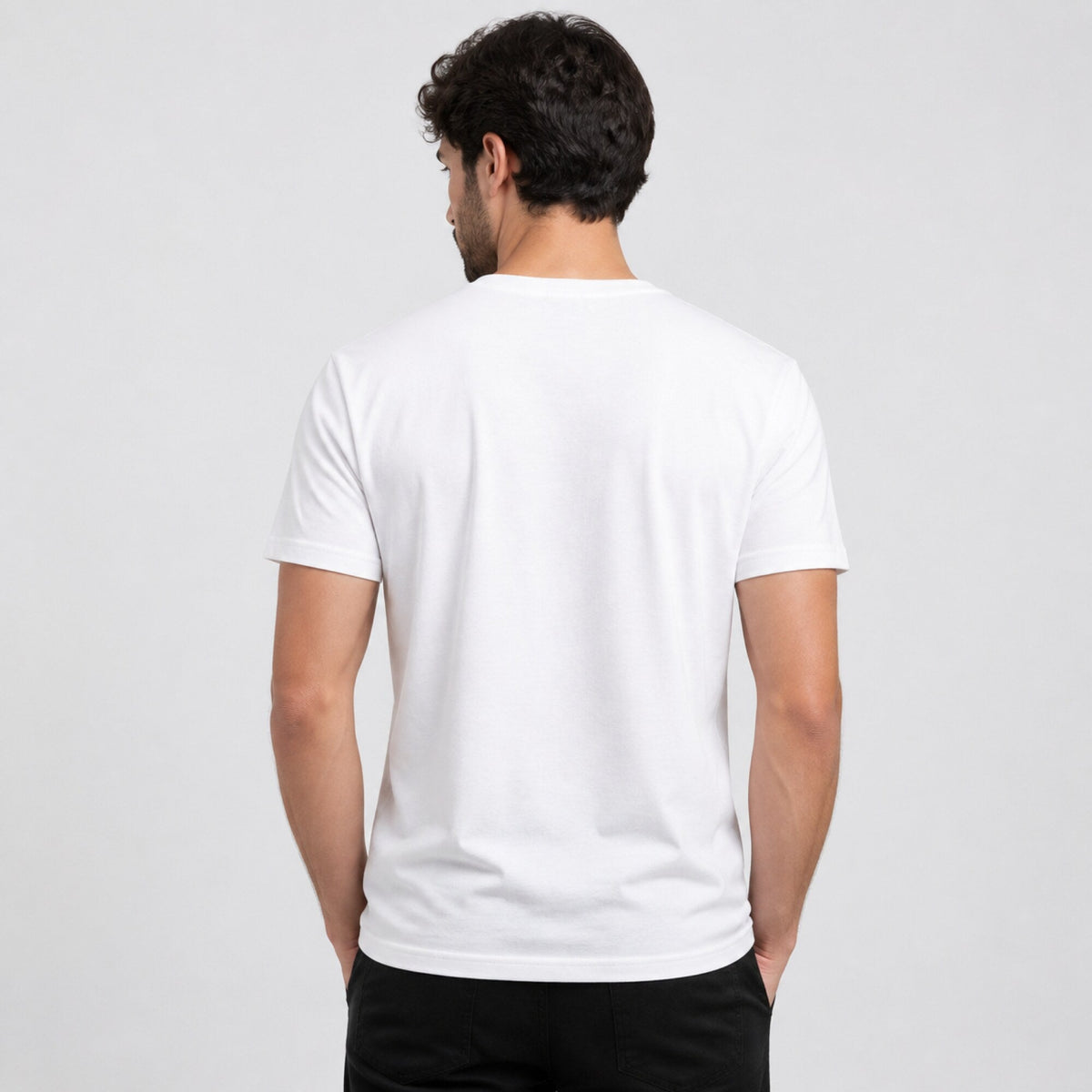 Dogs Make Me Happy Unisex Printed T-Shirt — worn on model, back