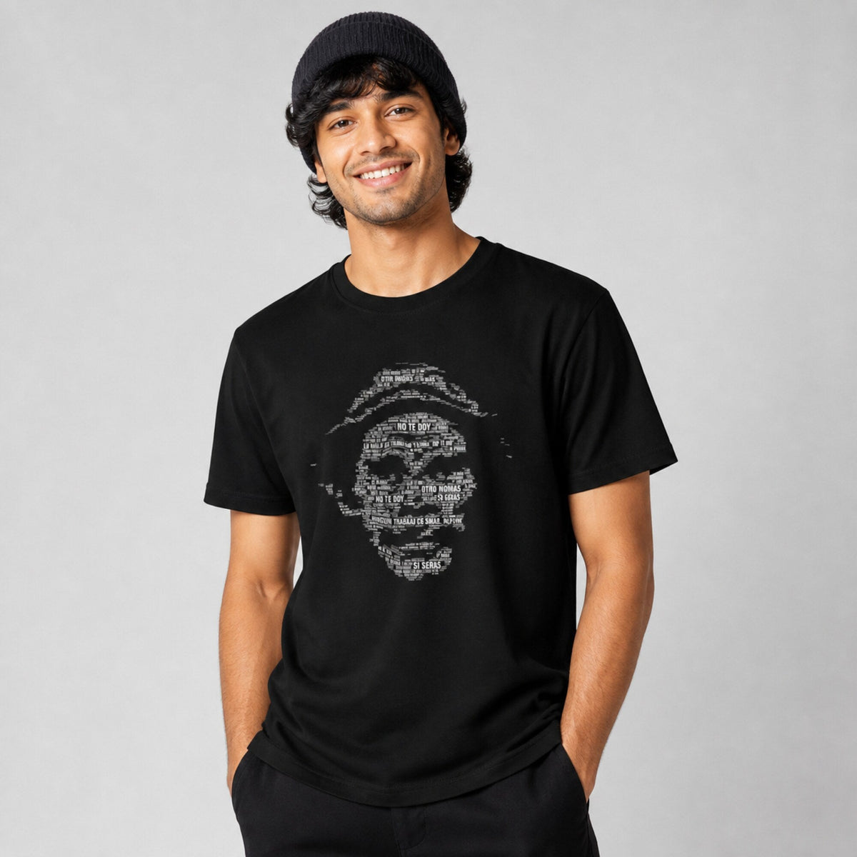 Don Ramon Tribute Typography Tee — worn on model, front