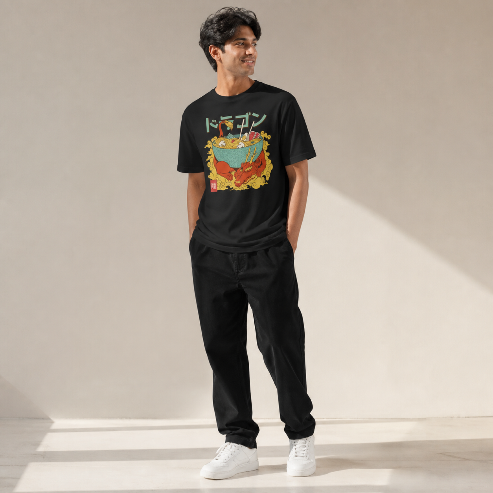 Dragon Ramen Delight: Unisex Cotton Tee for Noodle & Myth Lovers!