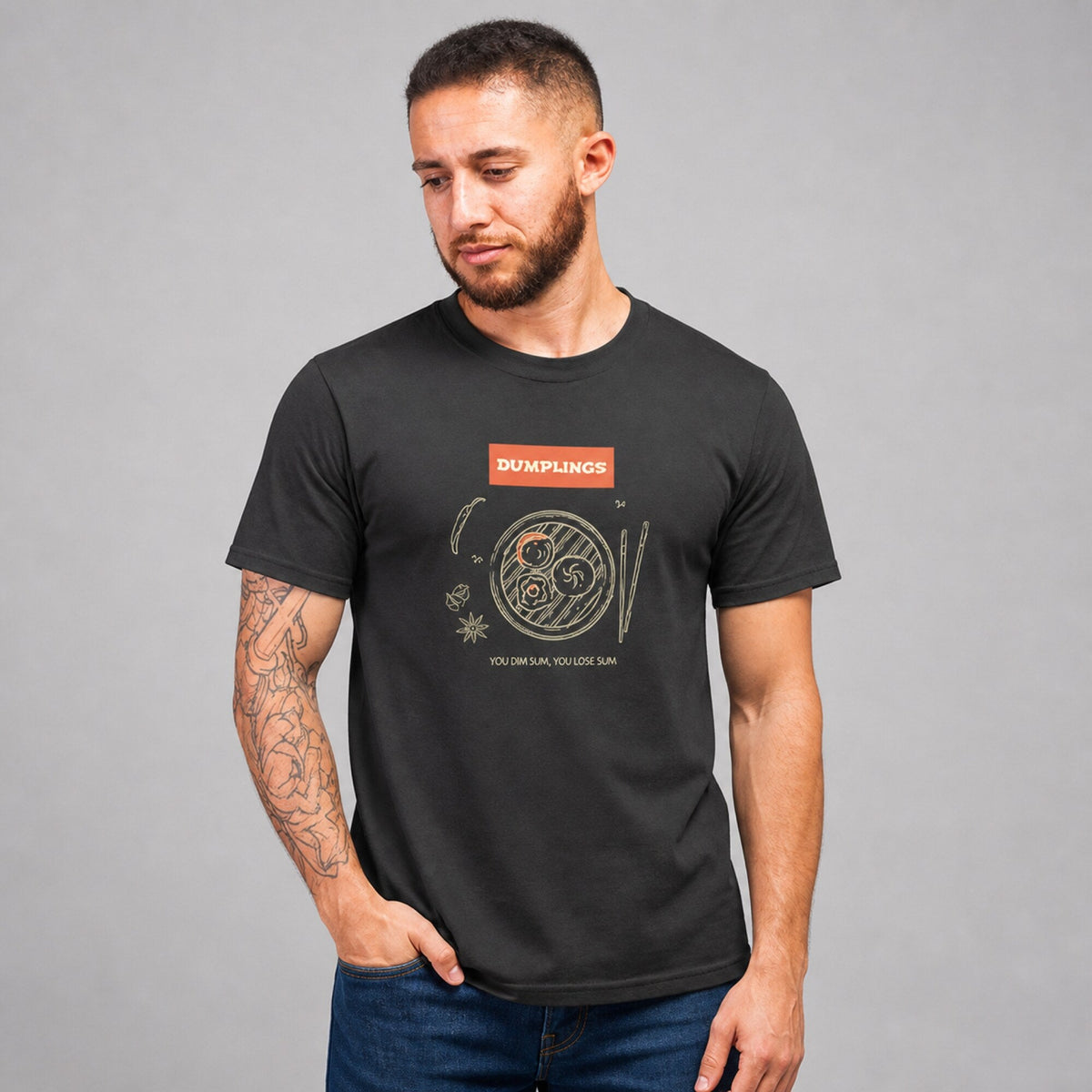 Dumplings Unisex T-Shirt — worn on model, front
