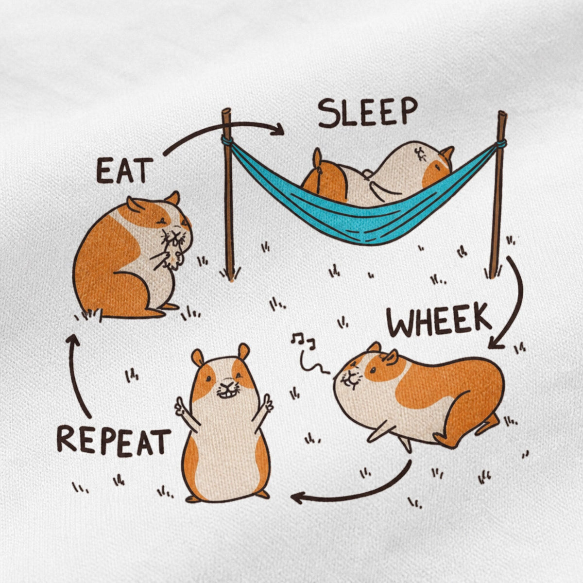 Eat Sleep Wheek Repeat Guinea Pig Unisex T-Shirt — print detail close-up