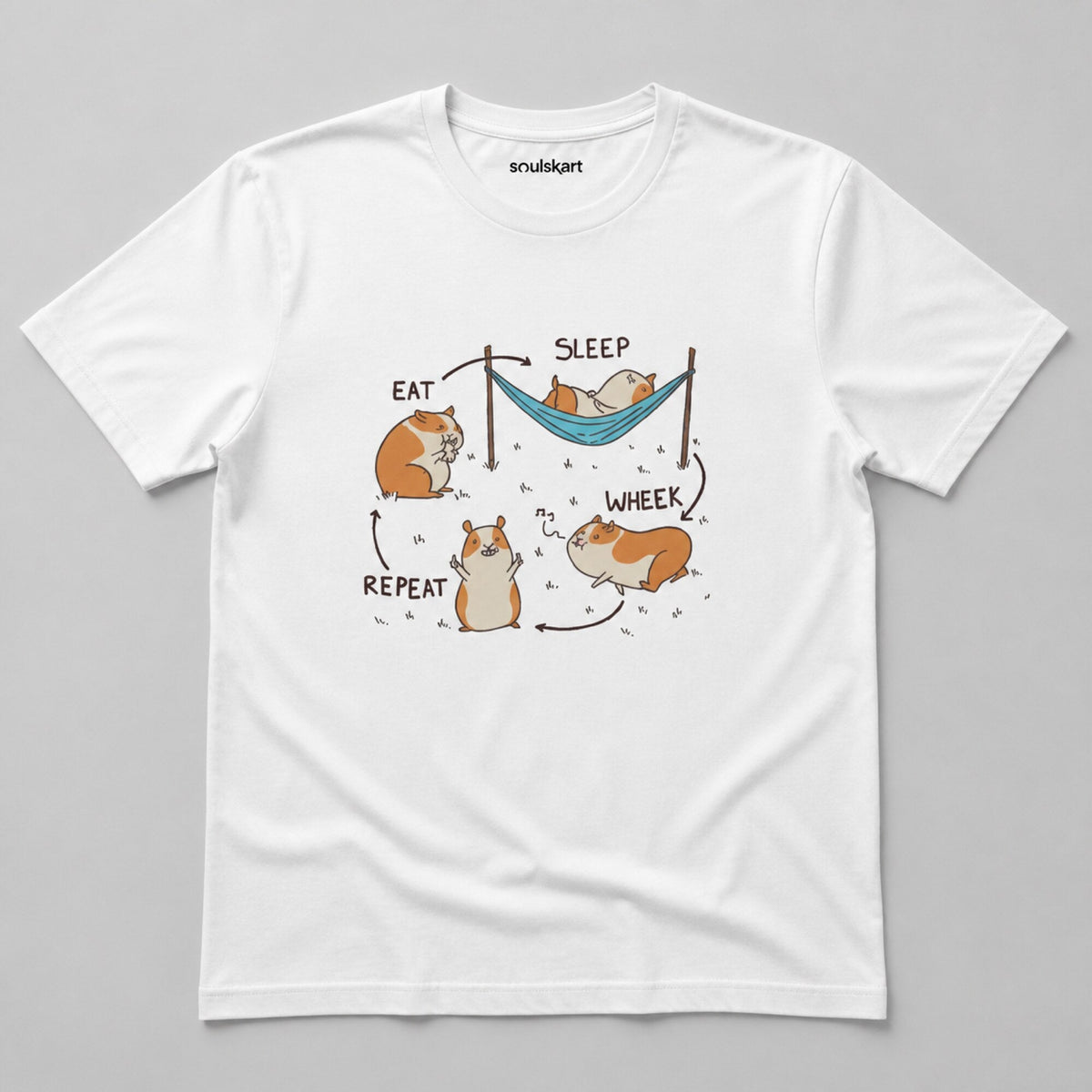 Eat Sleep Wheek Repeat Guinea Pig Unisex T-Shirt — on hanger