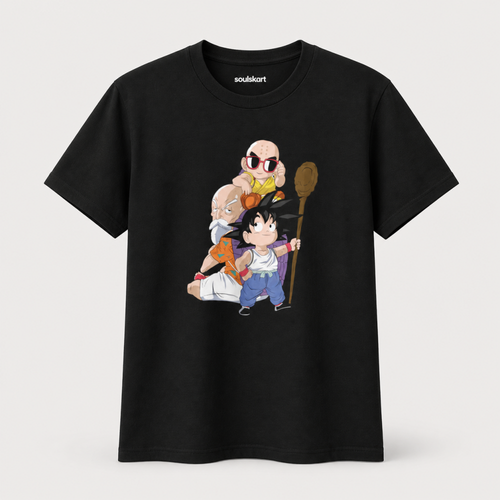 "Epic Trio Adventure" Unisex T-Shirt with Goku, Krillin, and Master Roshi Print