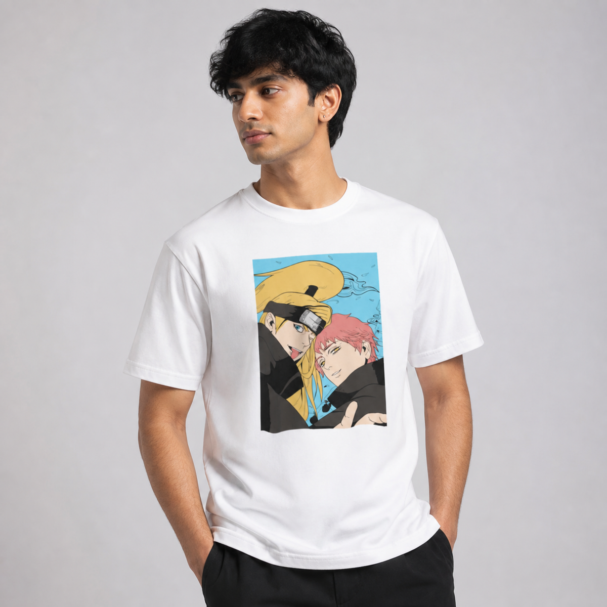 Explosive Artistry Unleashed: Deidara & Sasori Naruto Print Unisex T-Shirt