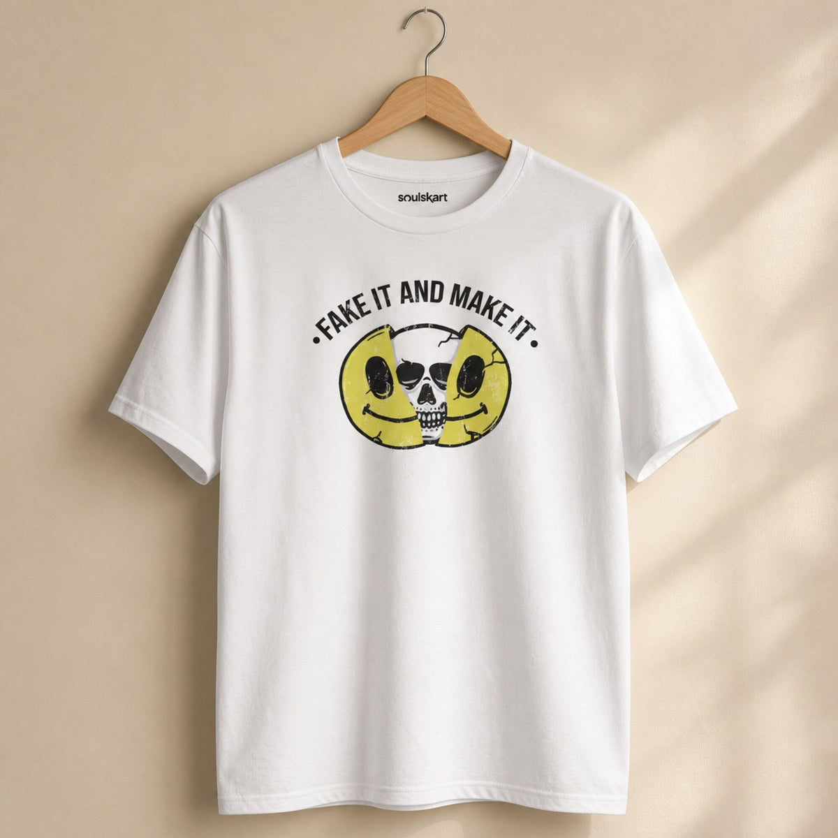 Fake It & Make It Unisex Streetwear T-Shirt — on hanger