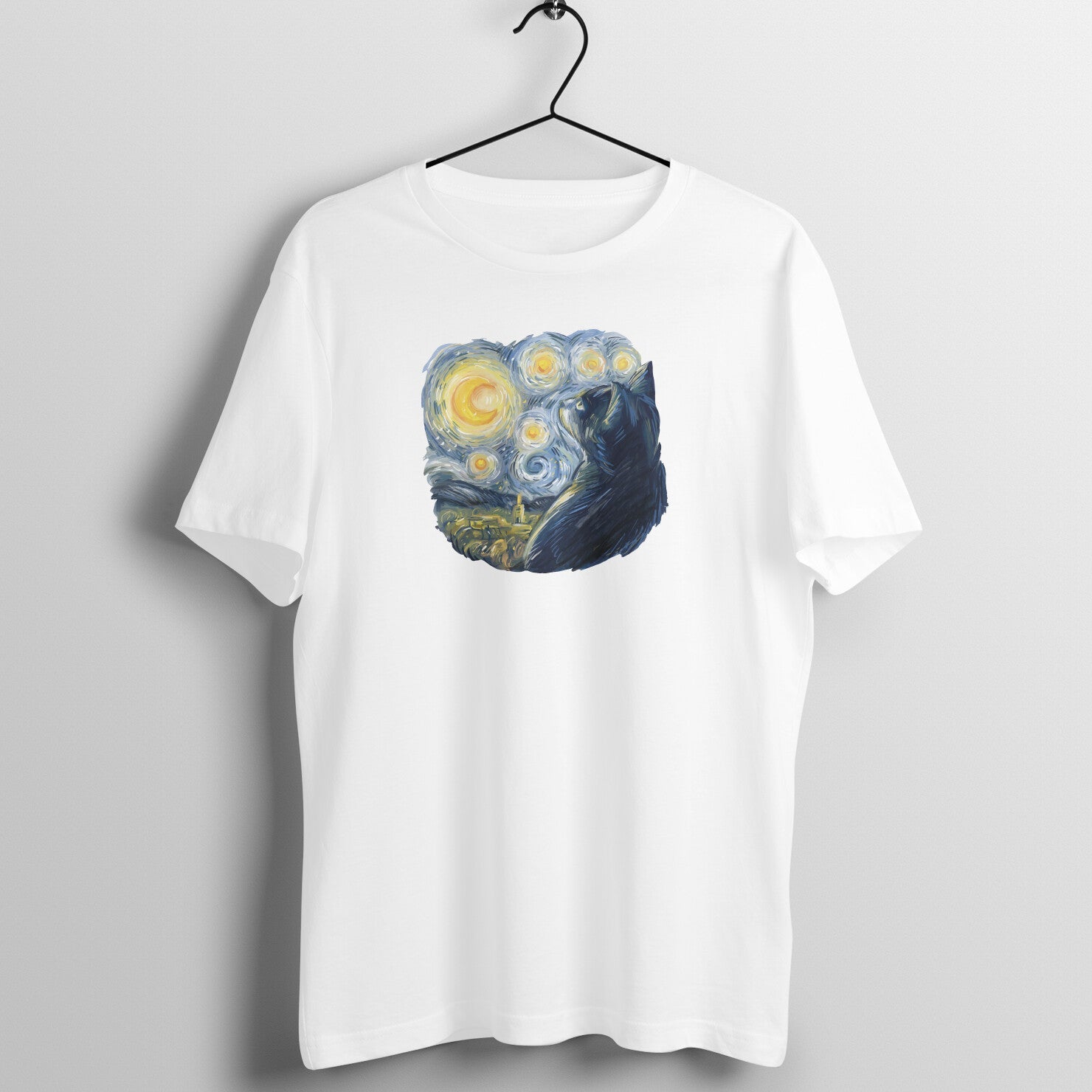 Starry Night Meets Whiskers: Cat Van Gogh Unisex Tee - Main Product Image