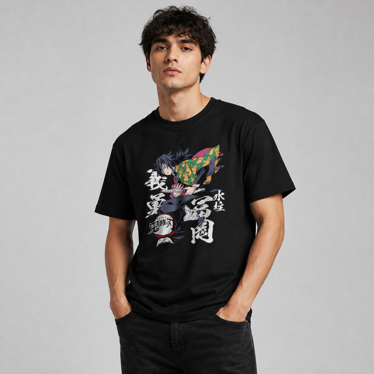 Giyu Tomioka Power-Print Tee — worn on model, front