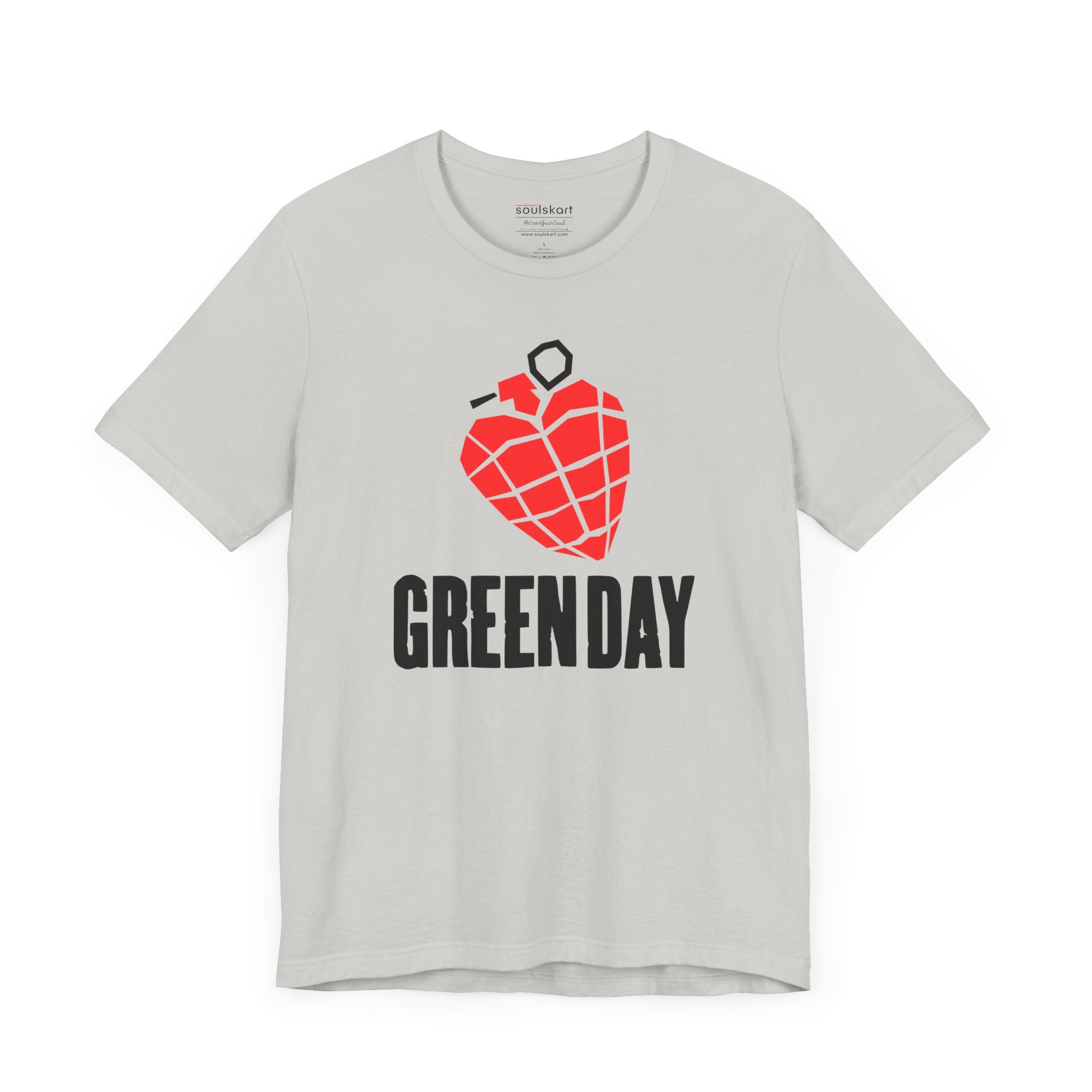 Green Day Grenade Heart Tee — Light Blue — close-up detail
