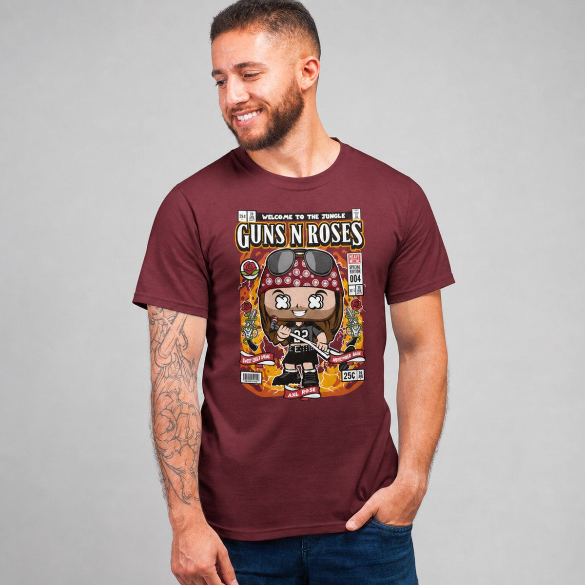 Guns N' Roses Axl Rose Pop Art Unisex T-Shirt — worn on model, front