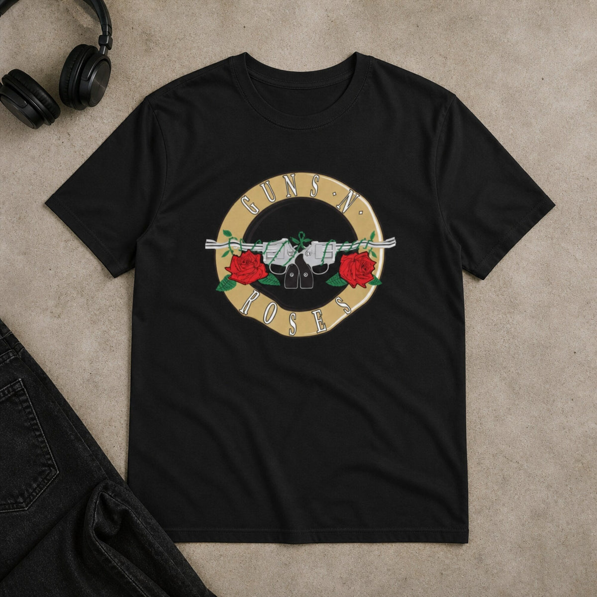 Guns N' Roses Bullet Circle Logo Tee — on hanger
