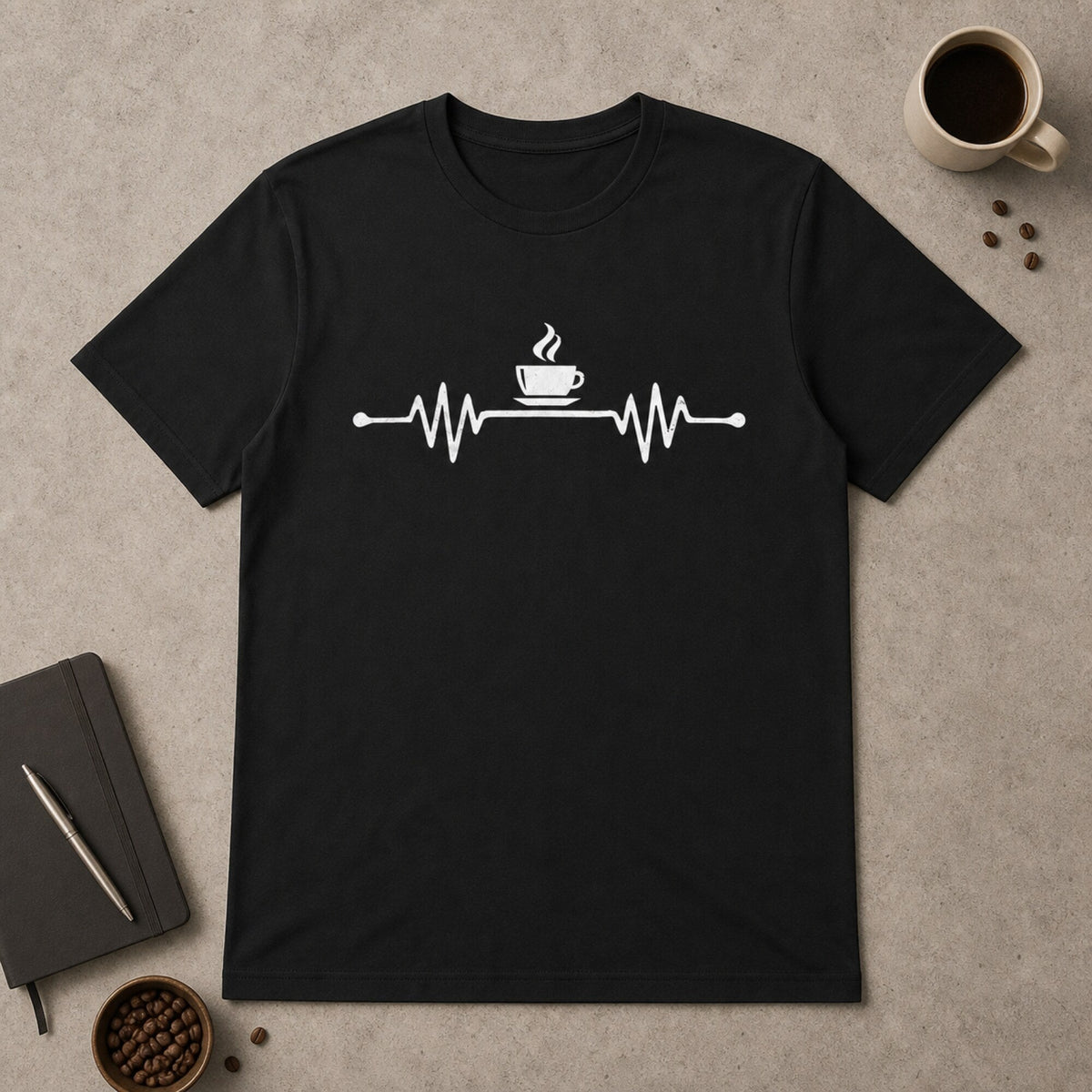 Heartline Coffee Vibes T-Shirt — on hanger
