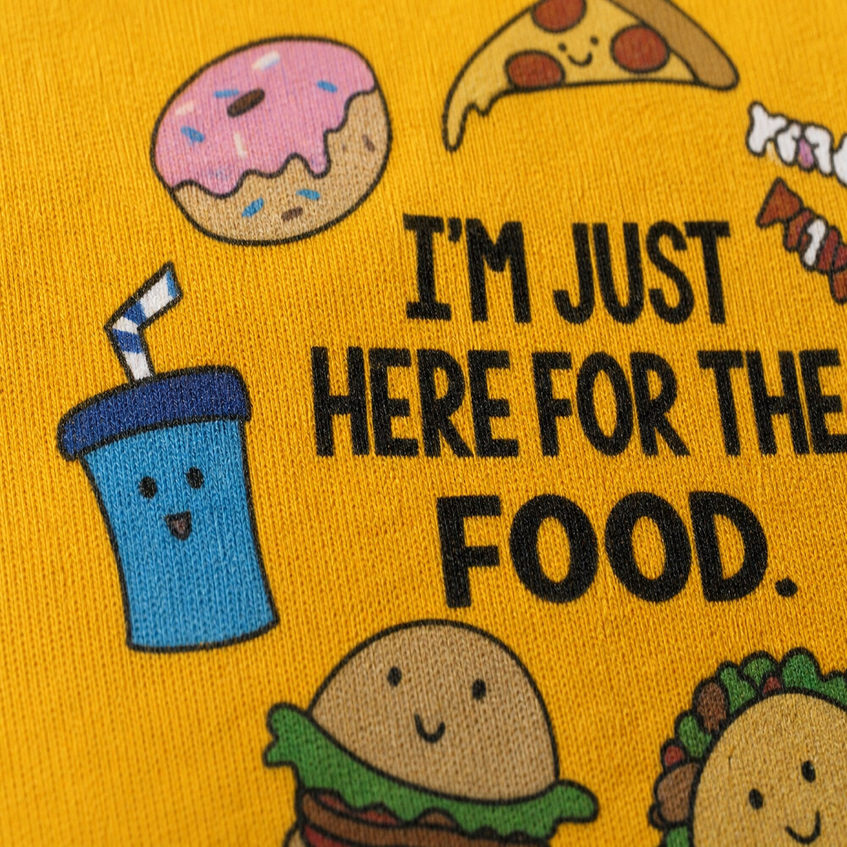 Here For The food Unisex T-Shirt — print detail close-up