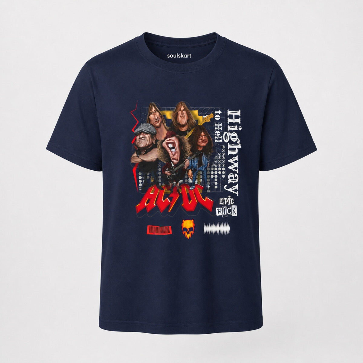 AC/DC Highway to Hell Band Collage Tee — Navy — front view
