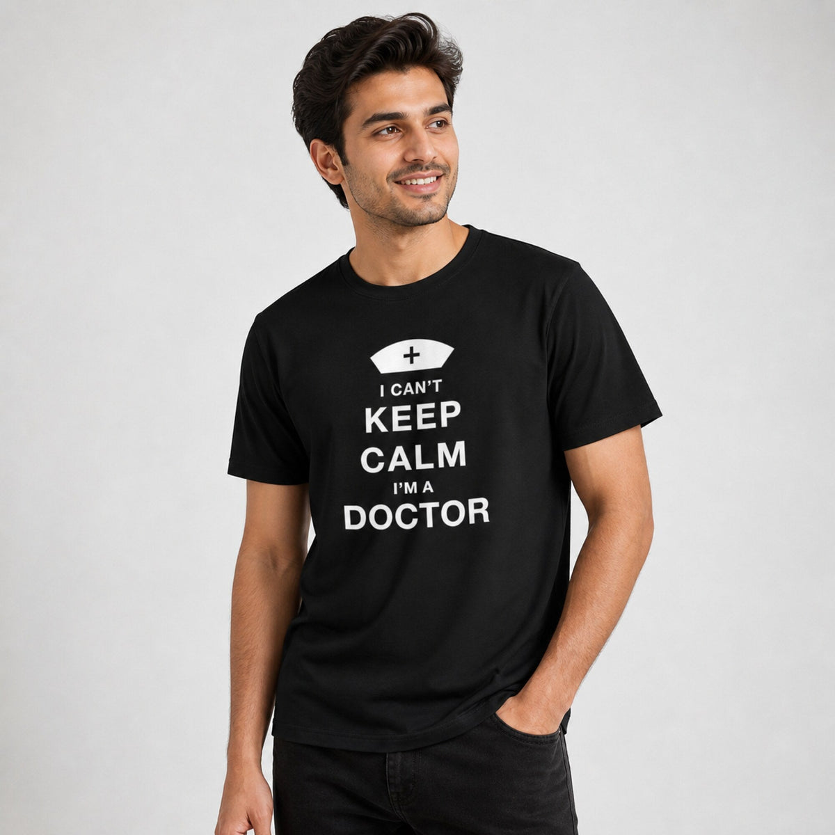 I Can't Keep Calm, I'm A Doctor T-Shirt — worn on model, front