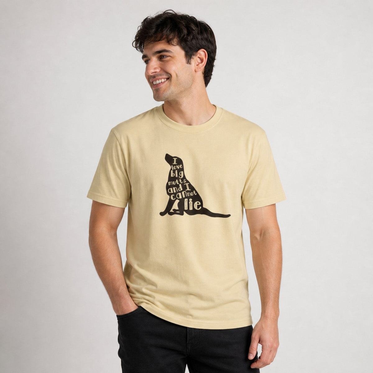 I Love Big Mutts Unisex Printed T-Shirt — worn on model, front