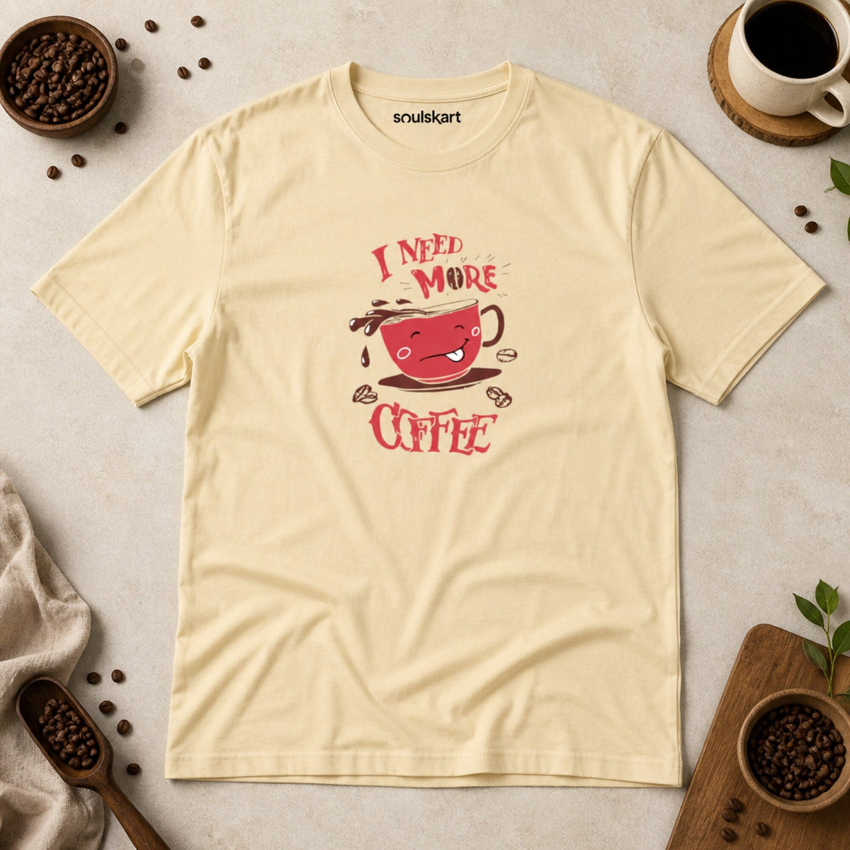 I Need More Coffee T-Shirt — on hanger