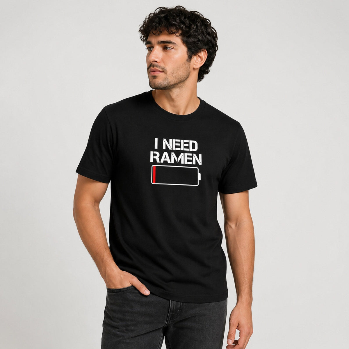 I Need Ramen T-Shirt — worn on model, front