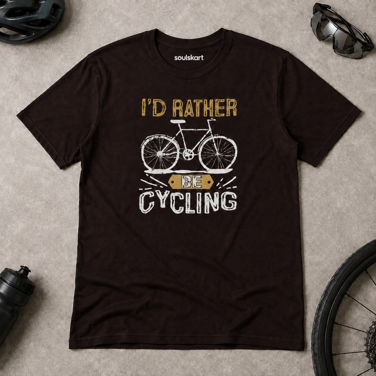 I'd Rather Be Cycling Unisex Printed T-Shirt — on hanger