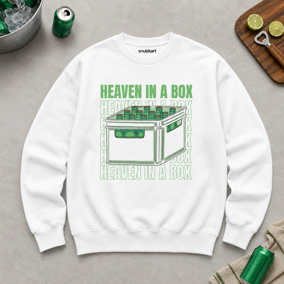 In Heaven A Box Unisex Premium Sweatshirt — on hanger