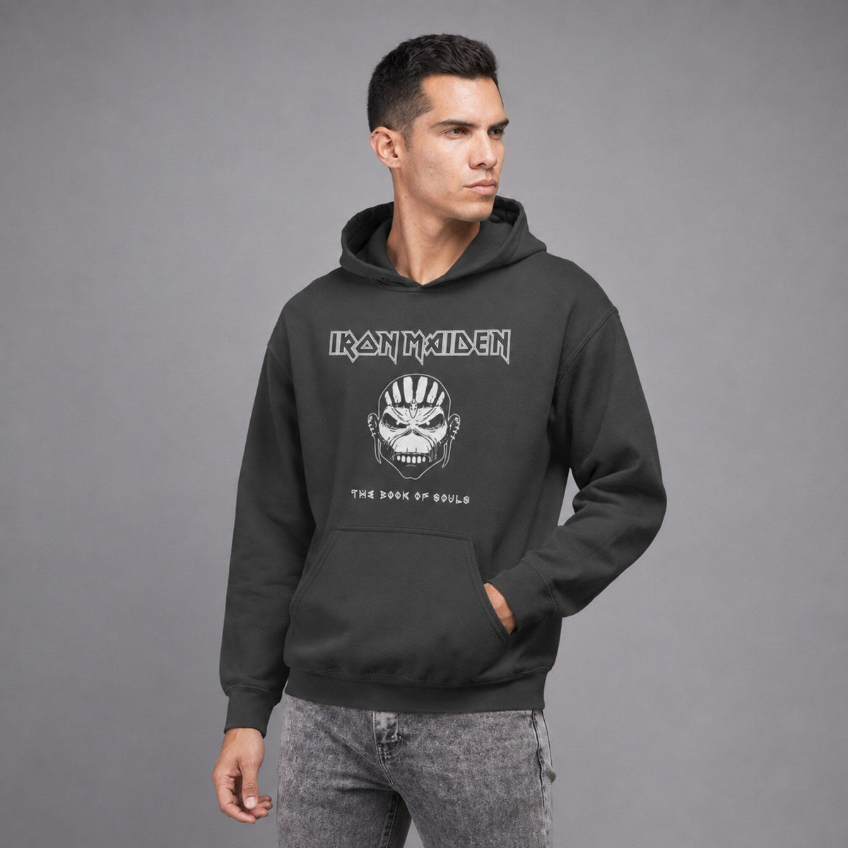 Iron Maiden Hoodie — worn on model, front