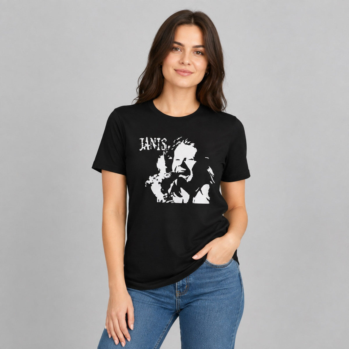 Janis Joplin Silhouette Tee — worn on model, front