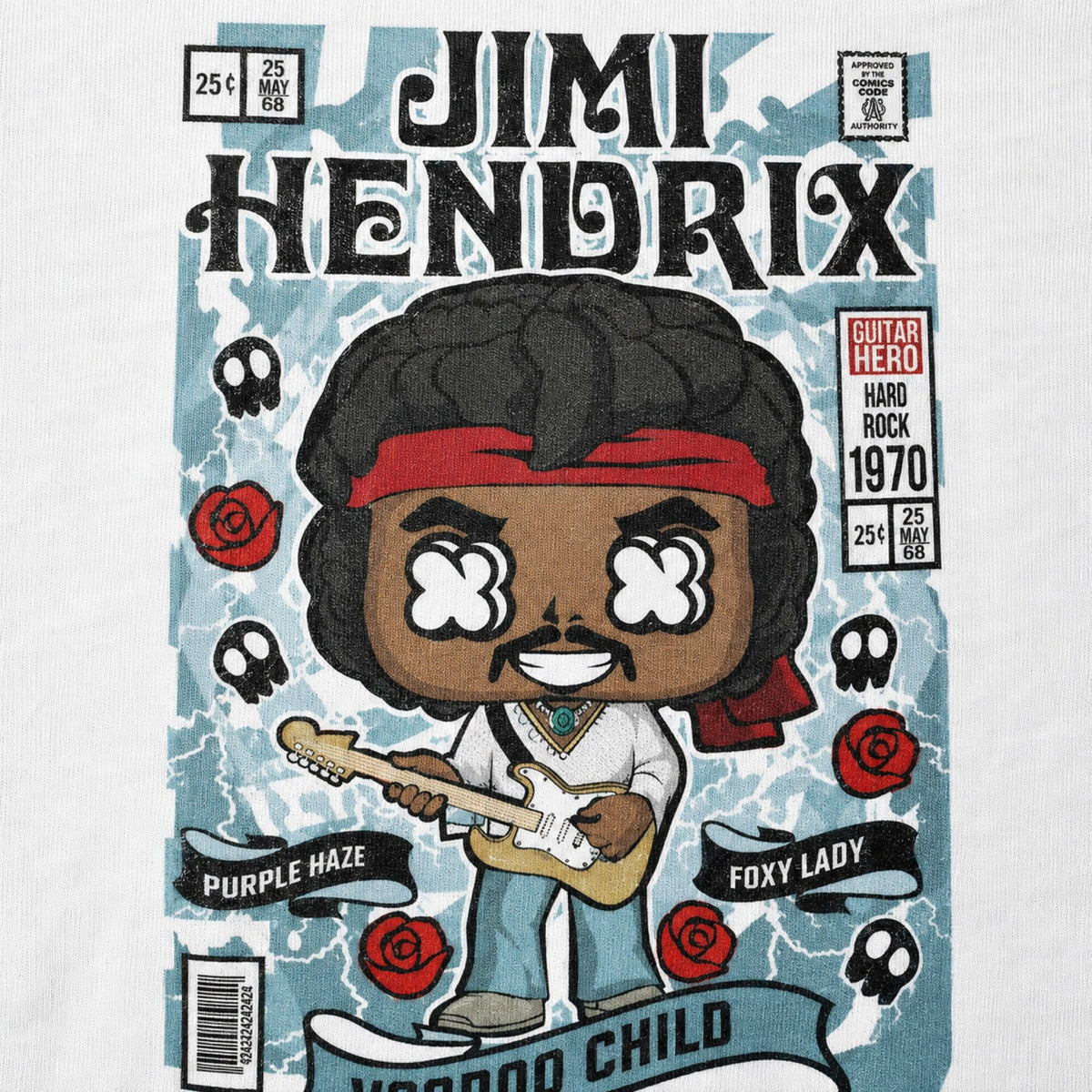 Jimi Hendrix Pop Art Unisex T-Shirt — print detail close-up