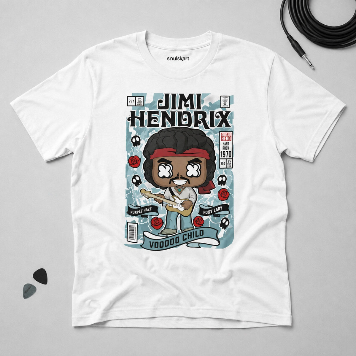 Jimi Hendrix Pop Art Unisex T-Shirt — on hanger