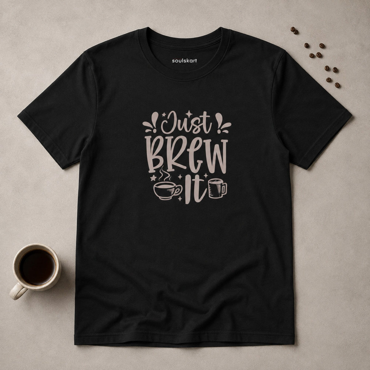 Just Brew It Coffee T-Shirt — on hanger