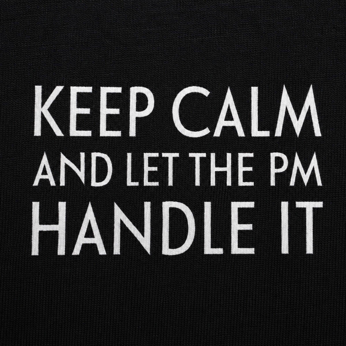 Keep Calm and Let the PM Handle It Tee — print detail close-up