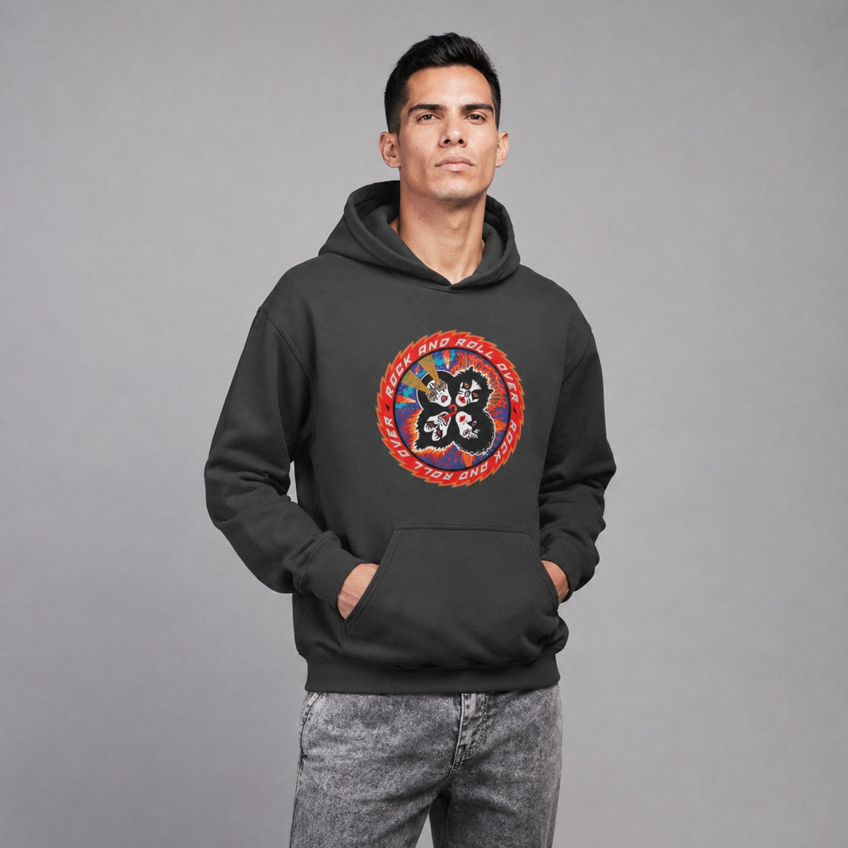 Kiss Army Rock n Roll Unisex Hoodie — worn on model, front