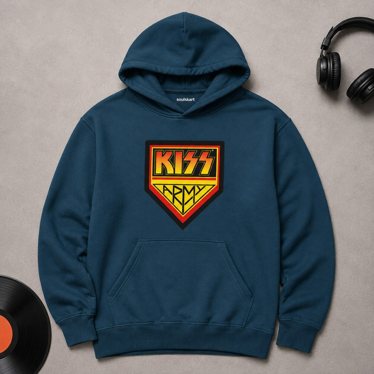 KISS Army Shield Hoodie — on hanger