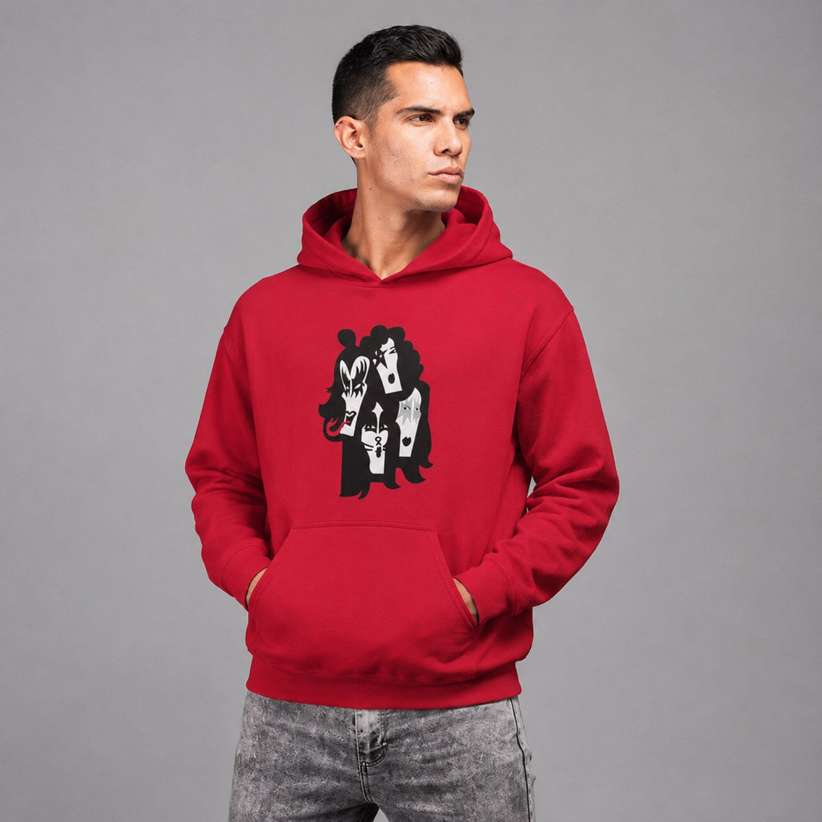 KISS Band Faces Hoodie — worn on model, front