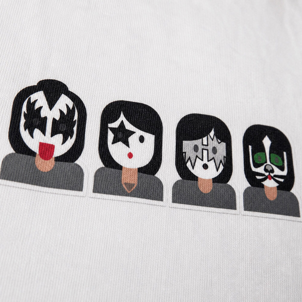KISS Four Faces Icon Row Tee — print detail close-up