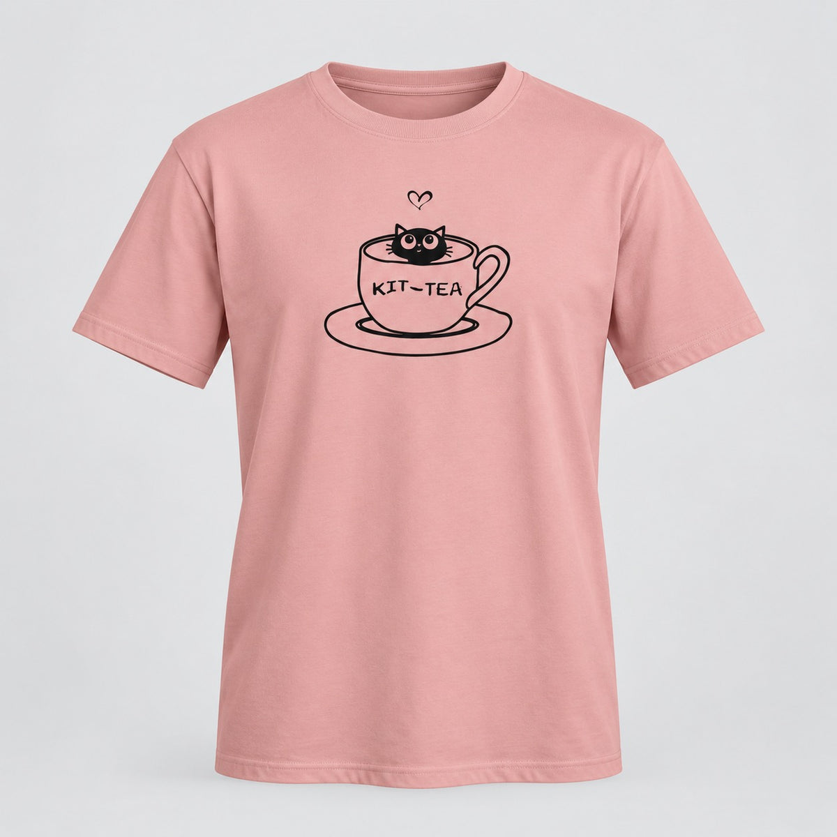 “Kit-Tea Time” Unisex Cotton T-Shirt, ghost mannequin front