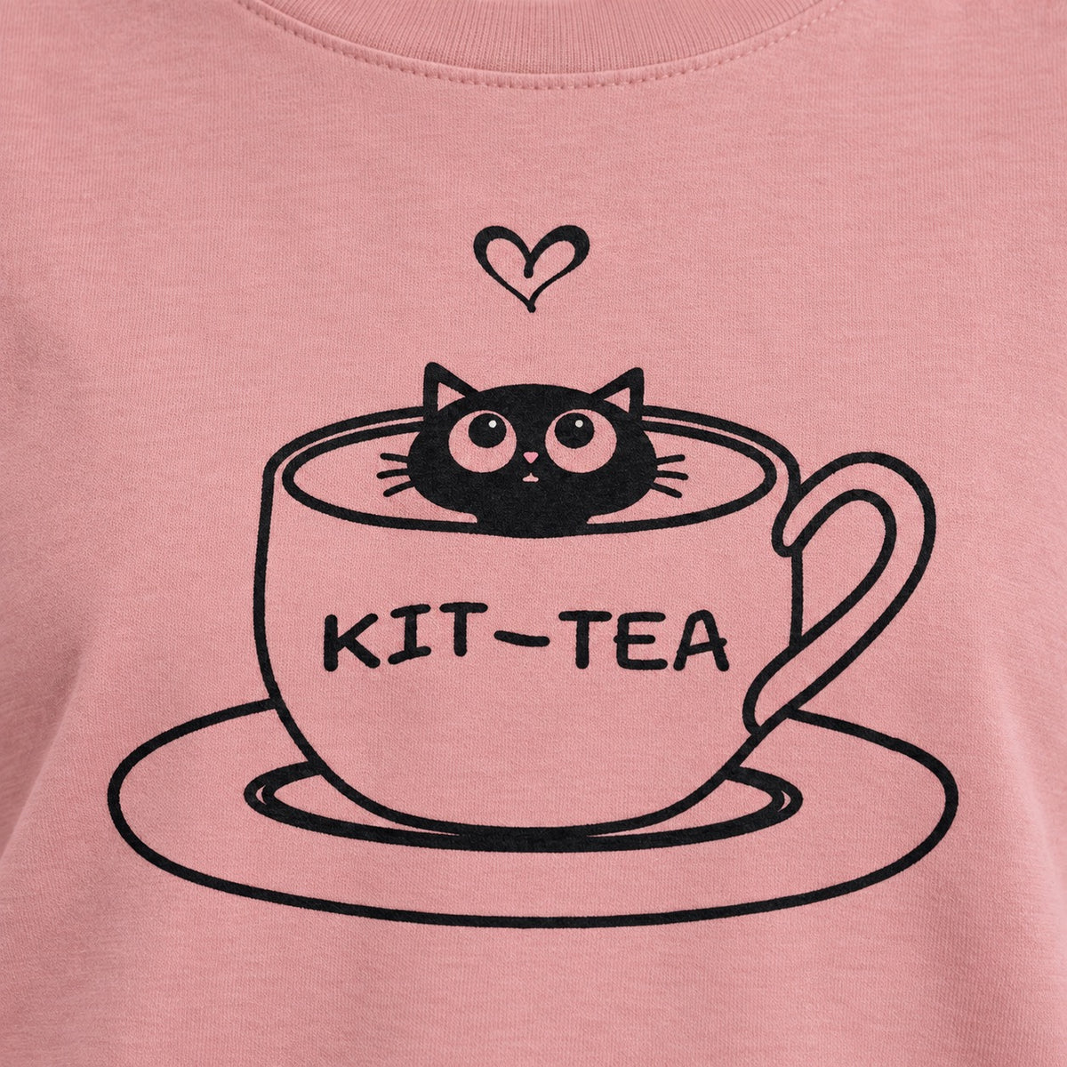 “Kit-Tea Time” Unisex Cotton T-Shirt, cotton print close-up