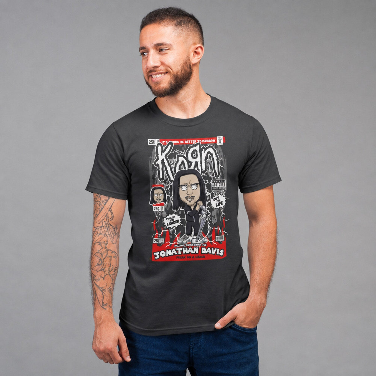 KoRn Pop Art Unisex T-Shirt — worn on model, front