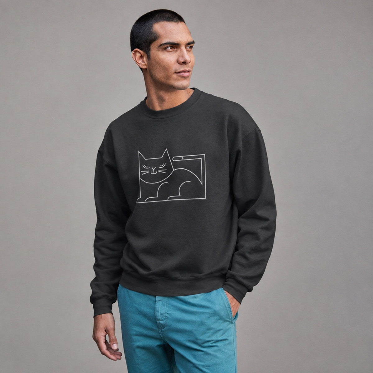 Lazy Cat Unisex Sweatshirt — worn on model, front