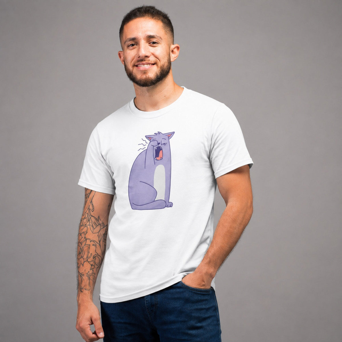 Lazy Cat Unisex T-Shirt — worn on model, front
