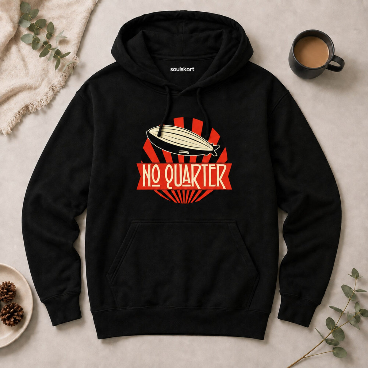Led Zeppelin No Quarter Hoodie — Black — on hanger