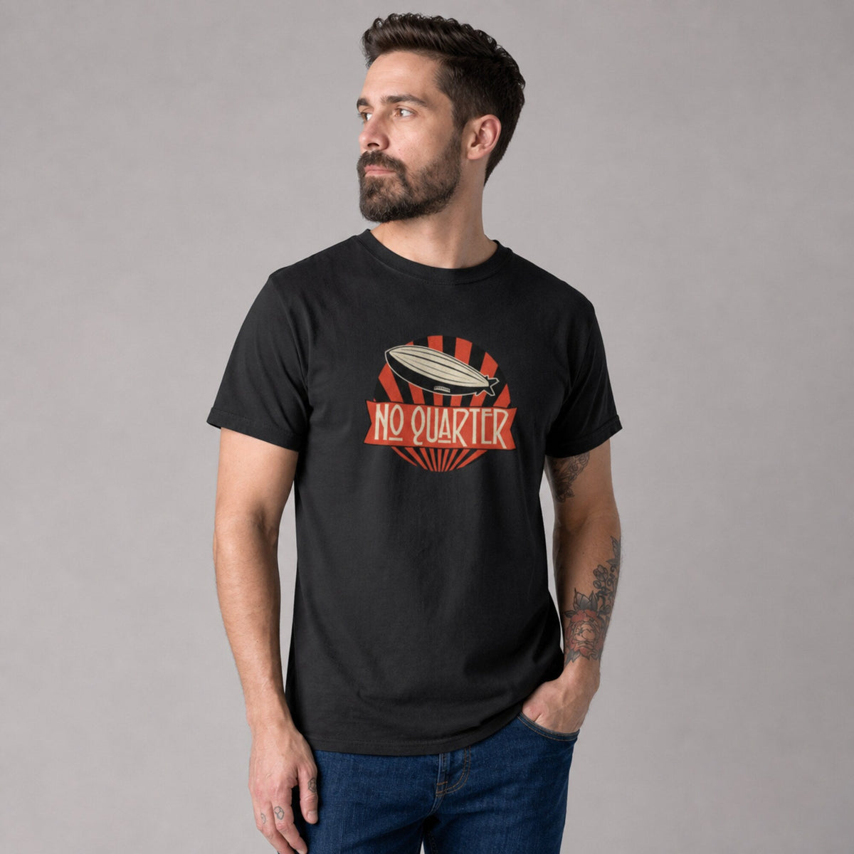 Led Zeppelin No Quarter Unisex T-Shirt — worn on model, front