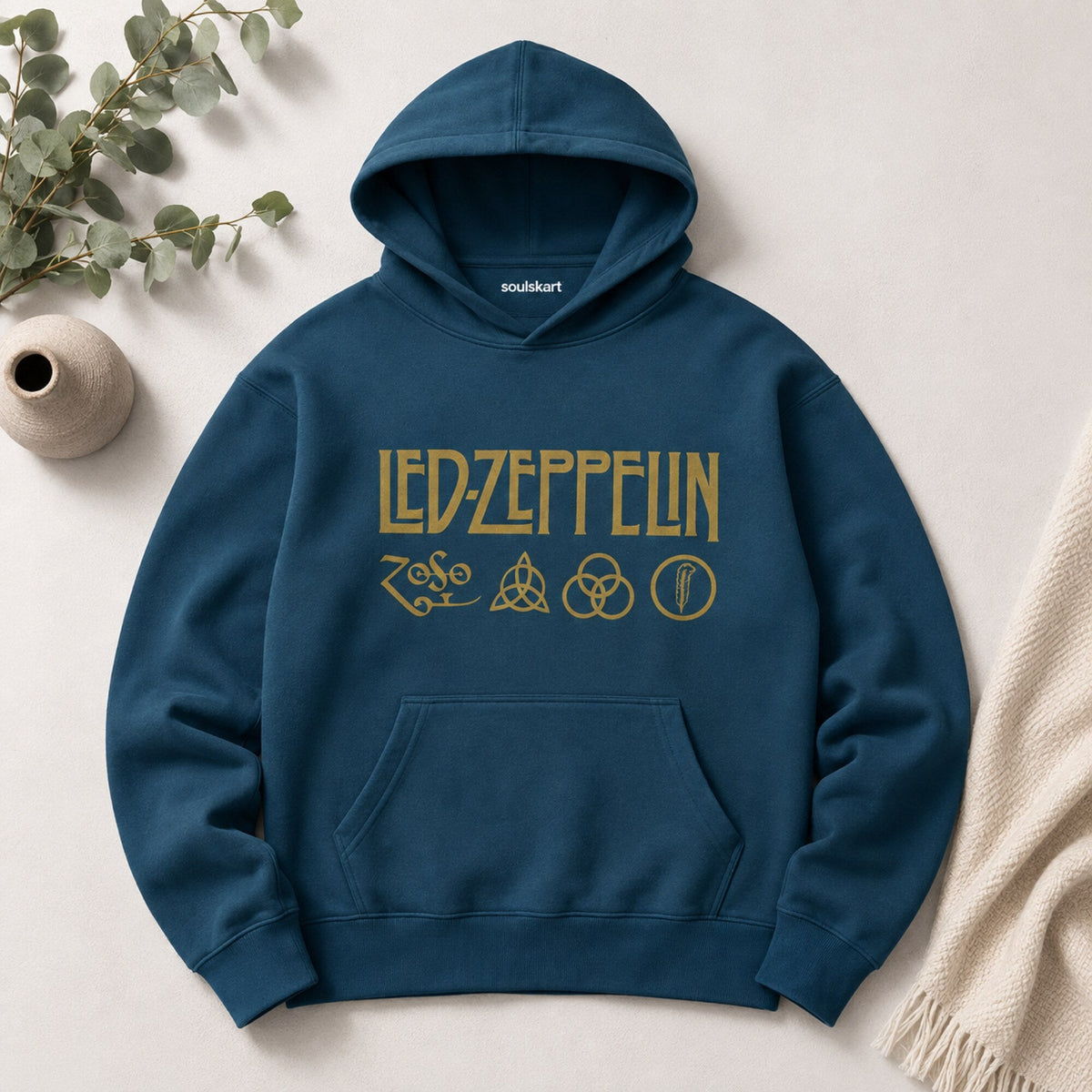 Led Zeppelin Four Symbols Hoodie — on hanger