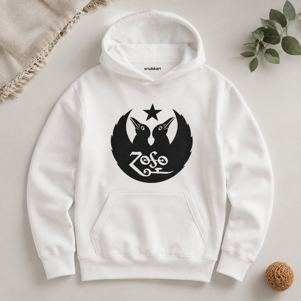 Led Zeppelin ZoSo Raven Emblem Hoodie — on hanger