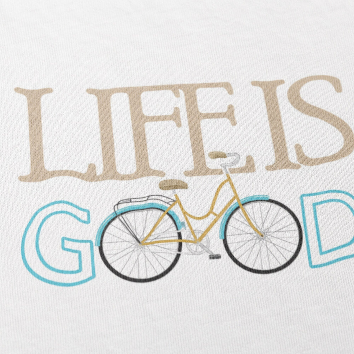 Life is Good Cycling Unisex Printed T-Shirt — print detail close-up