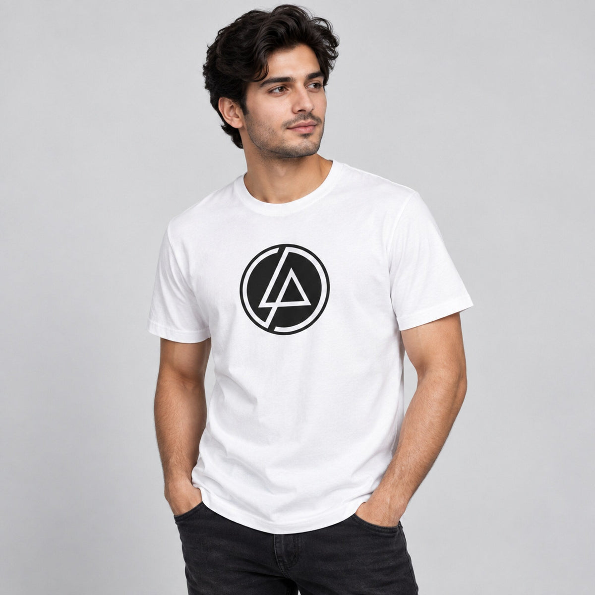 Linkin Park-Inspired Tee — worn on model, front