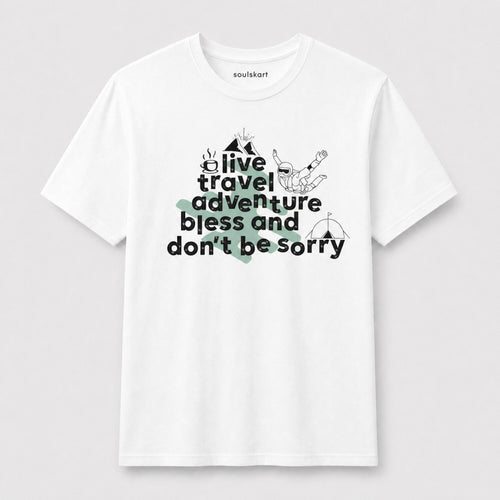 Live, Travel, Adventure, Bless & Don't Be Sorry Graphic Tee — front view